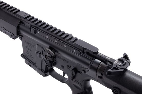 Geissele AR-15 with ambideextrous charging handle, black.
